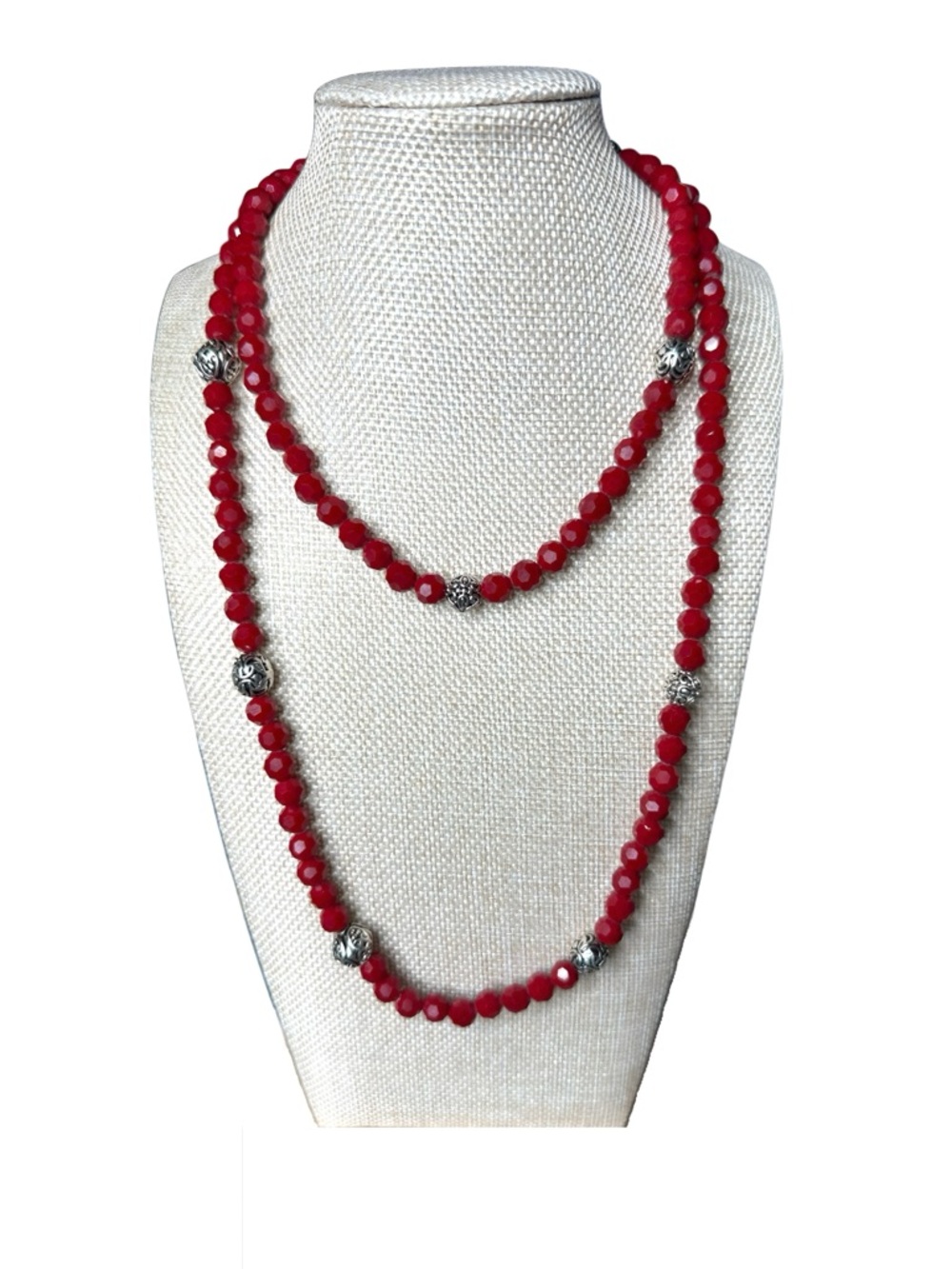 Red Faceted Glass Beaded Layered Necklace - Stylish Women's Jewelry